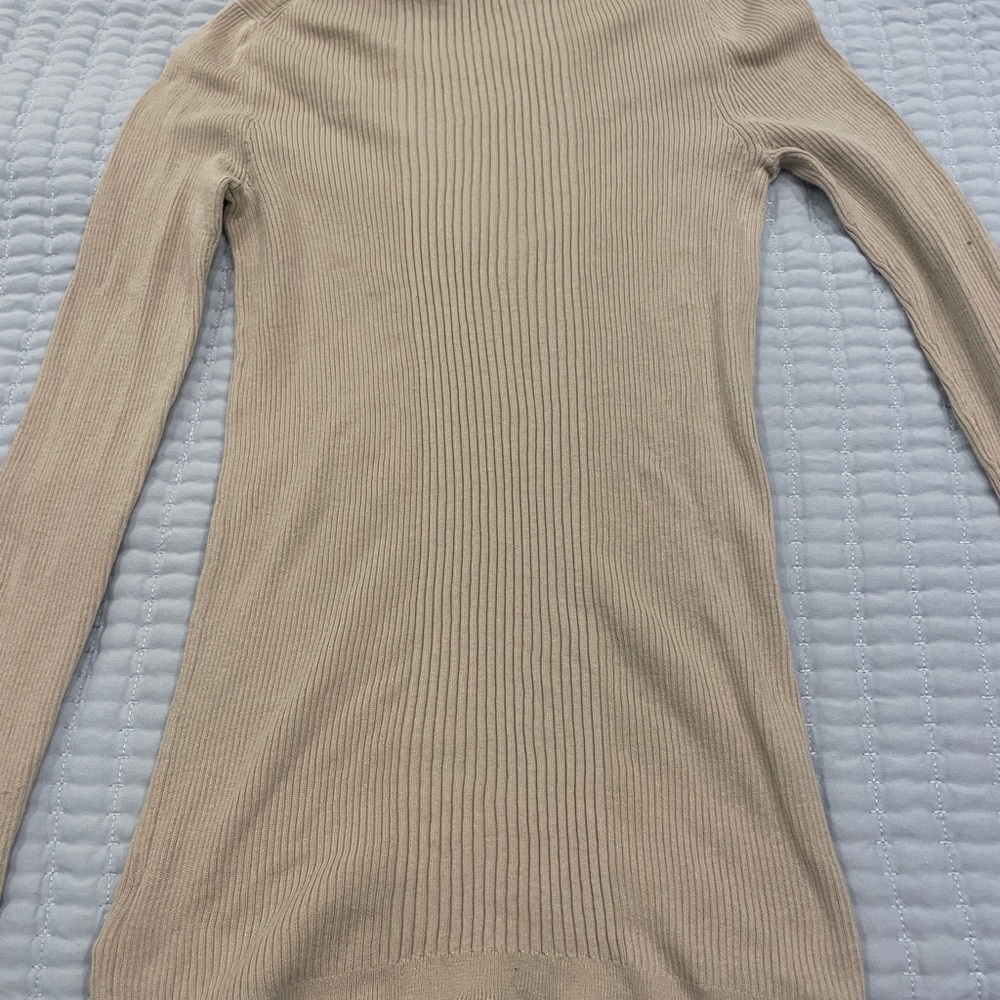 Pre-owned Theory Cotton/Silk Tan Long Sleeve Sweater Size Petite